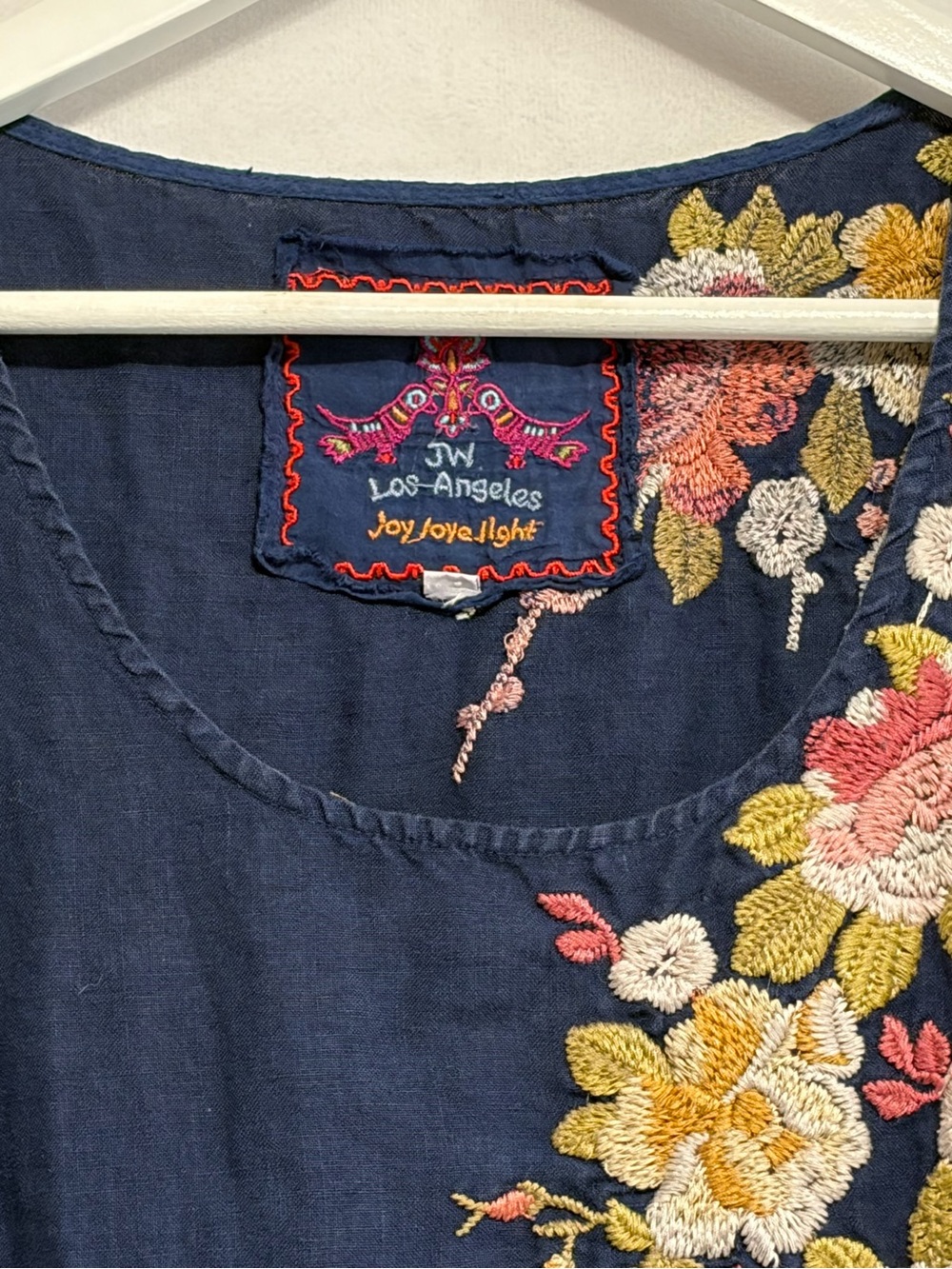 Johnny Was Navy Embroidered Midi Dress with Pink & Yellow Floral Accents - Picture 2 of 13